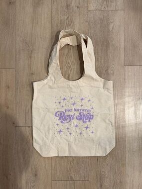 Kourtney Kardashian LEMME Cream Tote Bag Lavender Graphic Coachella Exclusive